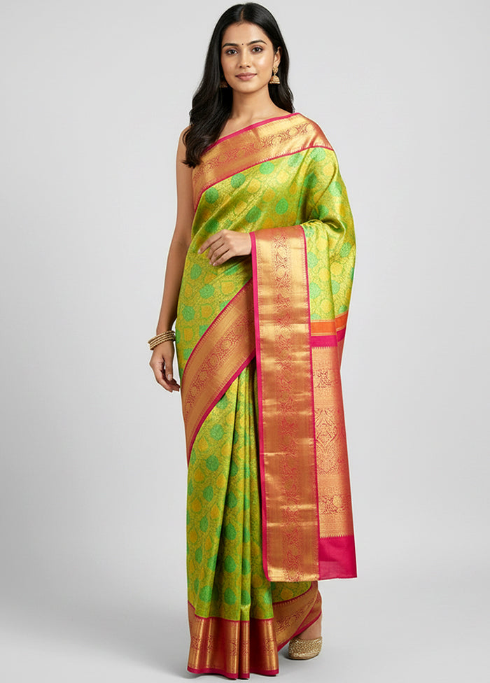 Green Handloom Kanchipuram Pure Silk Saree With Blouse Piece