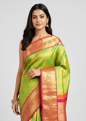 Green Handloom Kanchipuram Pure Silk Saree With Blouse Piece