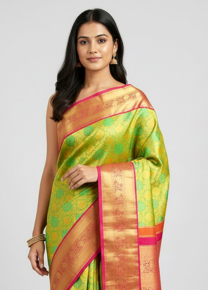 Green Handloom Kanchipuram Pure Silk Saree With Blouse Piece