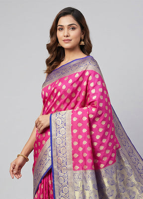 Pink Uppada Silk Saree With Blouse Piece