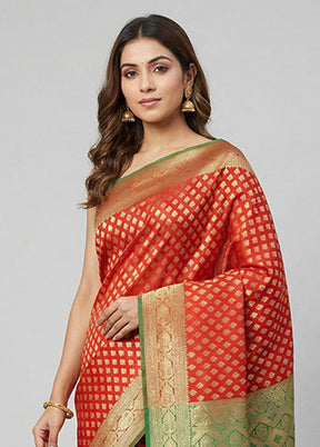 Red Uppada Silk Saree With Blouse Piece
