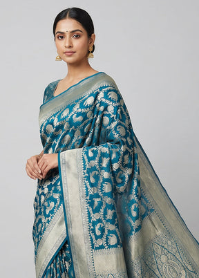 Blue Handloom Pure Georgette Saree With Blouse Piece