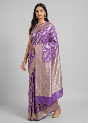 Purple Handloom Pure Georgette Saree With Blouse Piece