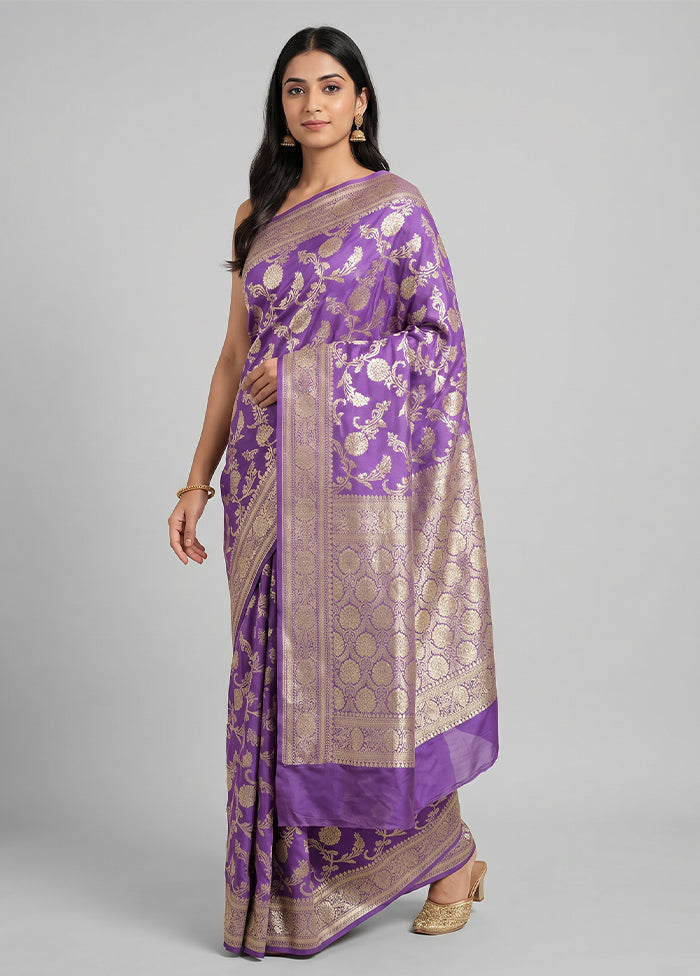 Purple Handloom Pure Georgette Saree With Blouse Piece