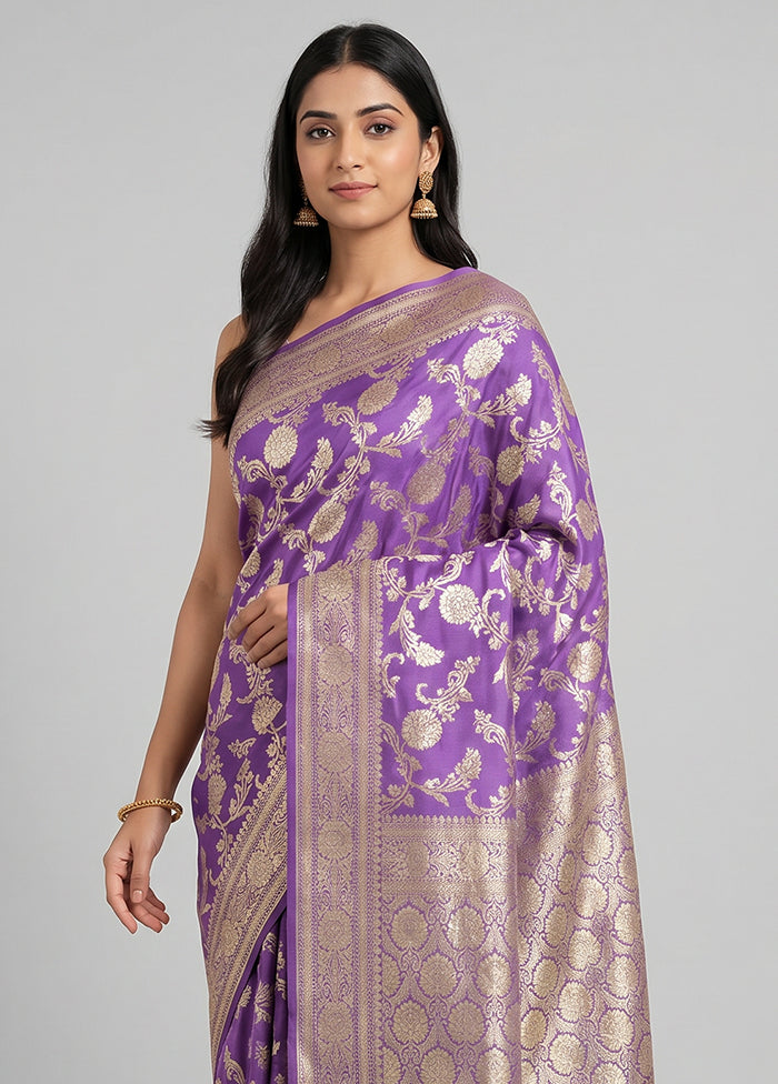 Purple Handloom Pure Georgette Saree With Blouse Piece
