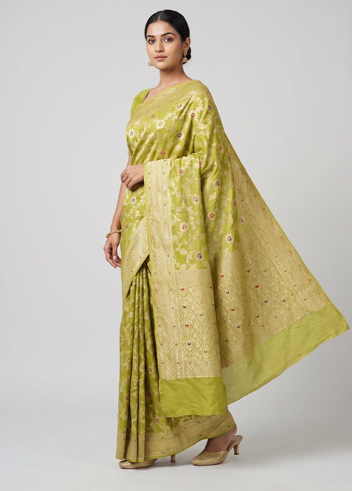 Green Handloom Pure Georgette Saree With Blouse Piece