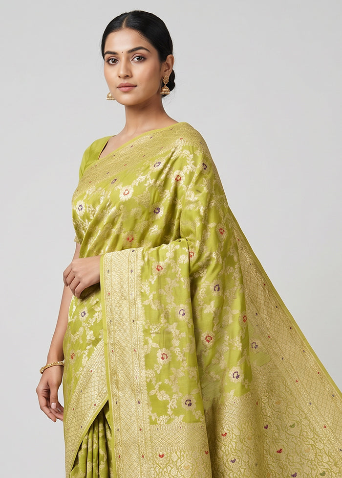 Green Handloom Pure Georgette Saree With Blouse Piece