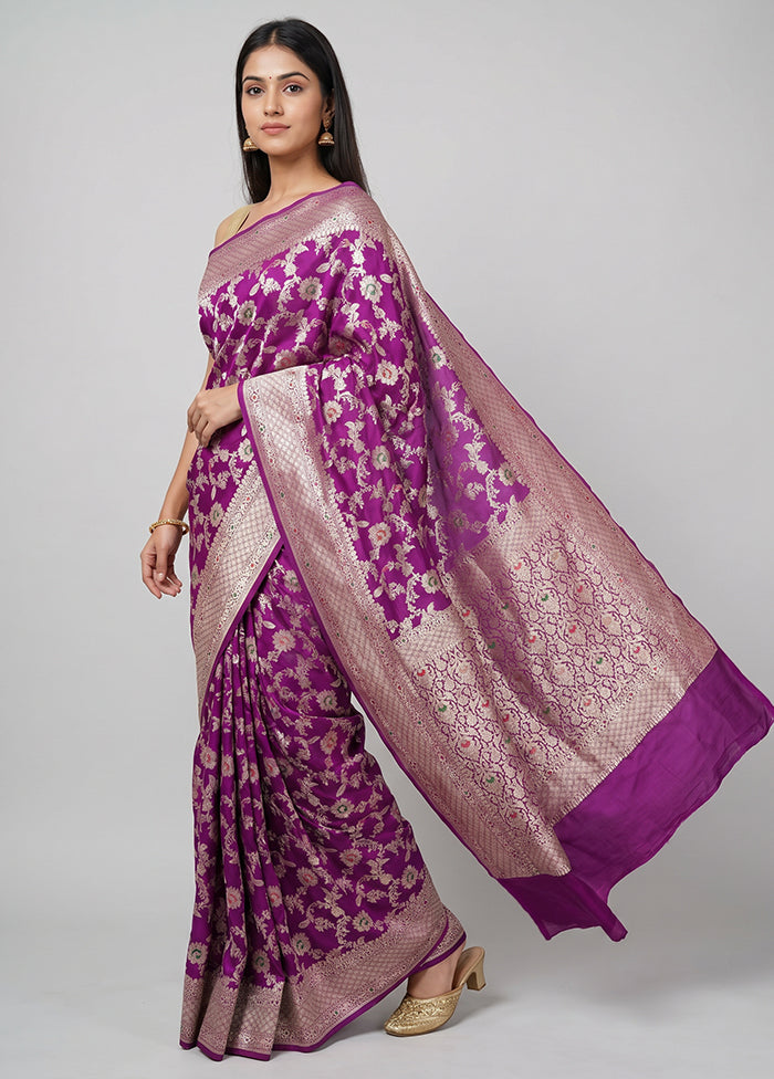 Purple Handloom Pure Georgette Saree With Blouse Piece