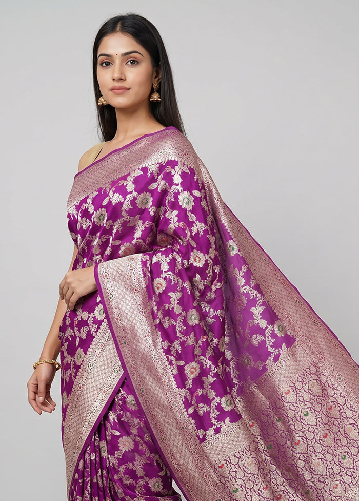 Purple Handloom Pure Georgette Saree With Blouse Piece