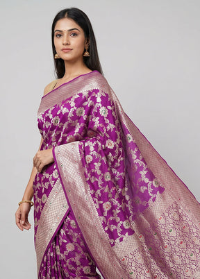 Purple Handloom Pure Georgette Saree With Blouse Piece