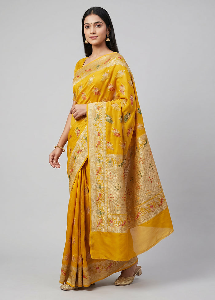 Yellow Handloom Pure Georgette Saree With Blouse Piece