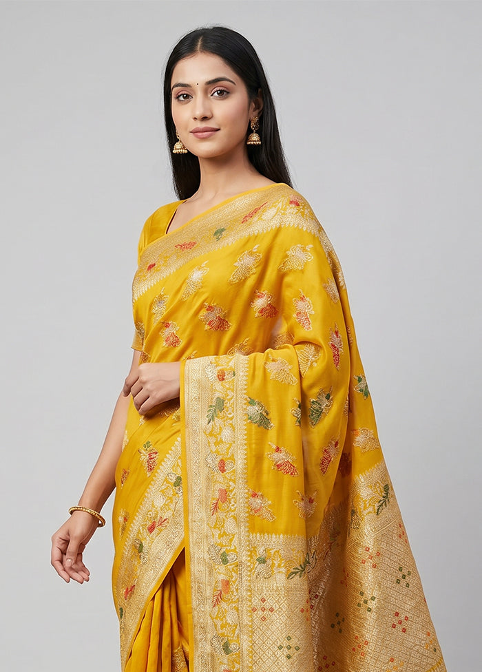 Yellow Handloom Pure Georgette Saree With Blouse Piece