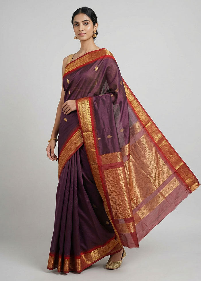 Brown Gadwal Silk Saree Without Blouse Piece