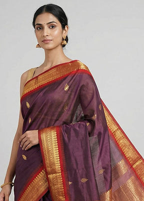 Brown Gadwal Silk Saree Without Blouse Piece