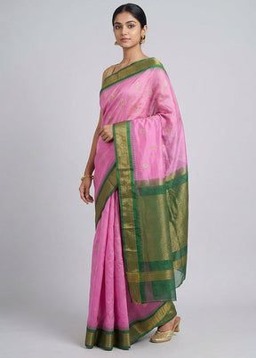 Purple Gadwal Silk Saree Without Blouse Piece