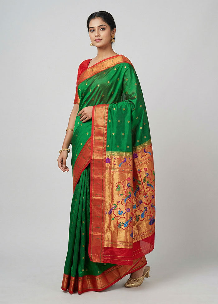 Green Handloom Kanchipuram Pure Silk Saree With Blouse Piece