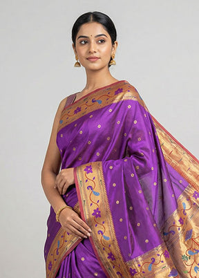 Purple Handloom Kanchipuram Pure Silk Saree With Blouse Piece