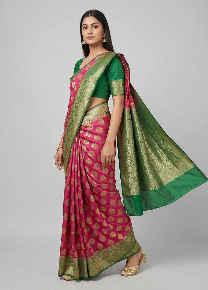 Pink Uppada Silk Saree With Blouse Piece