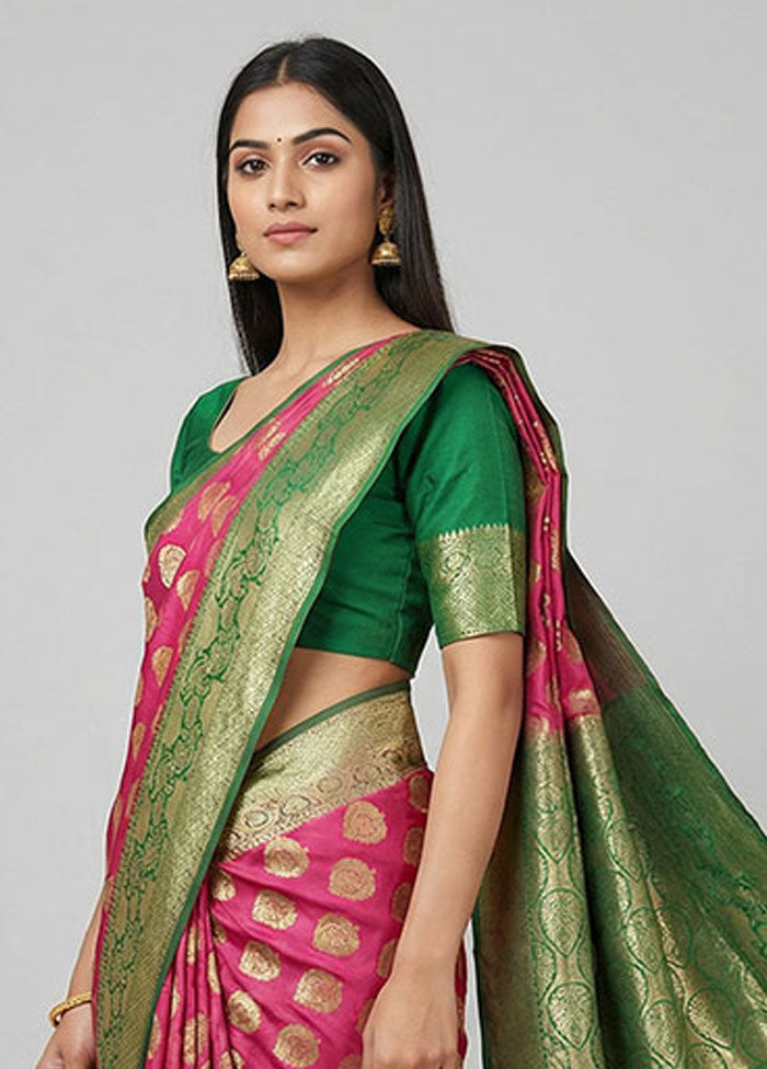Pink Uppada Silk Saree With Blouse Piece