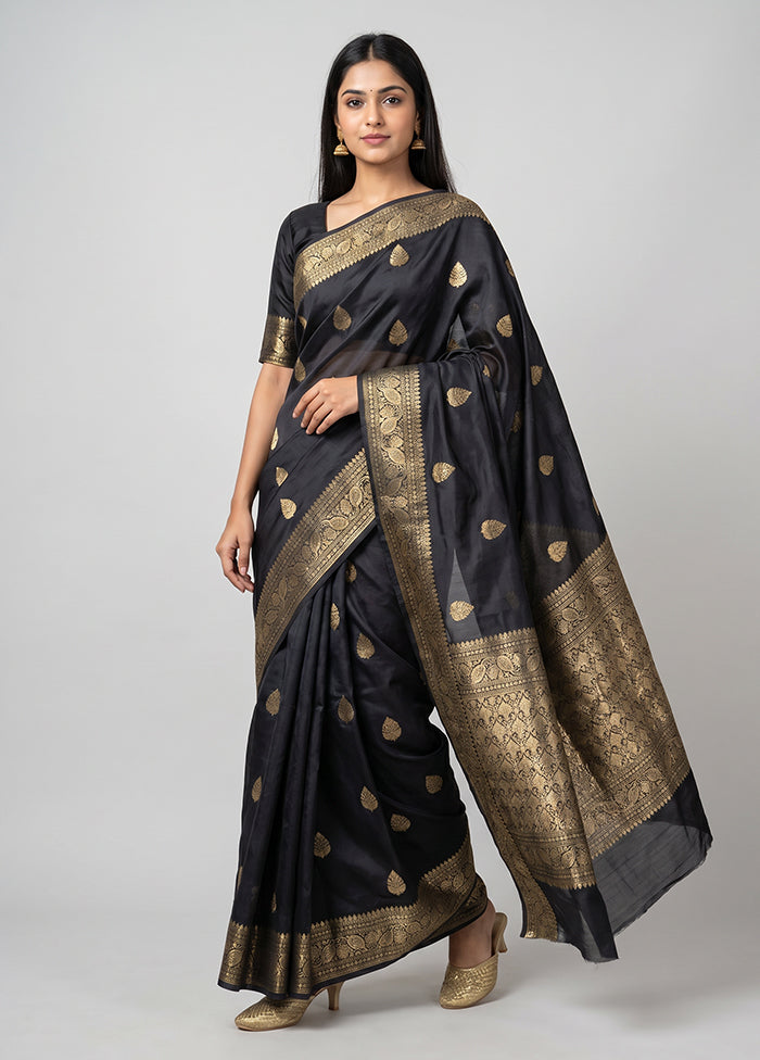 Black Handloom Katan Pure Silk Saree With Blouse Piece
