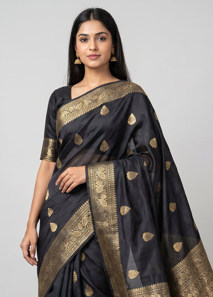 Black Handloom Katan Pure Silk Saree With Blouse Piece