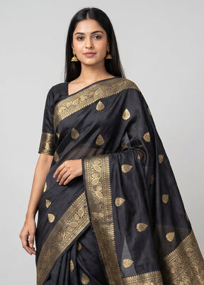 Black Handloom Katan Pure Silk Saree With Blouse Piece