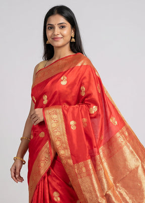 Red Handloom Katan Pure Silk Saree With Blouse Piece