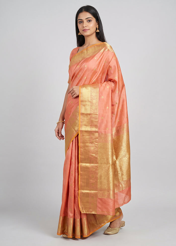 Peach Handloom Katan Pure Silk Saree With Blouse Piece