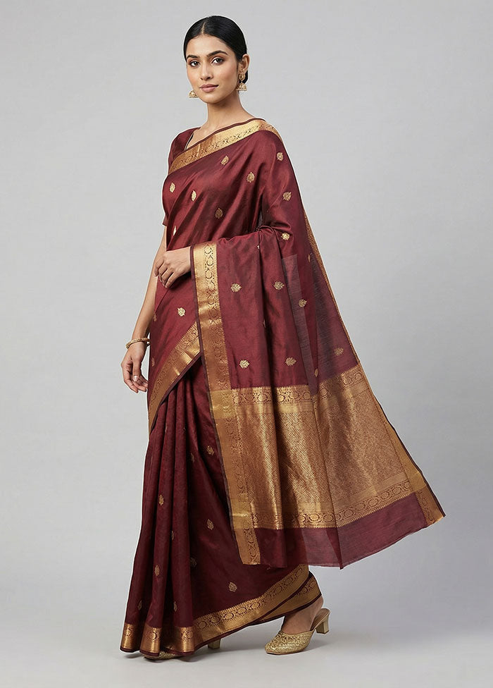 Maroon Kanjivaram Silk Saree With Blouse Piece
