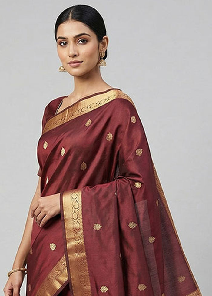Maroon Kanjivaram Silk Saree With Blouse Piece