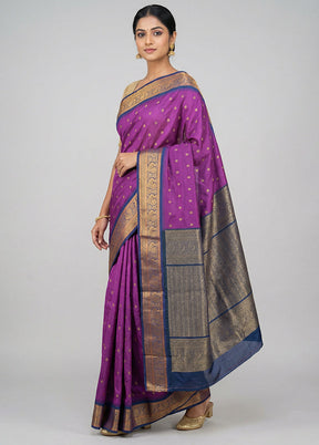 Purple Kanjivaram Silk Saree With Blouse Piece