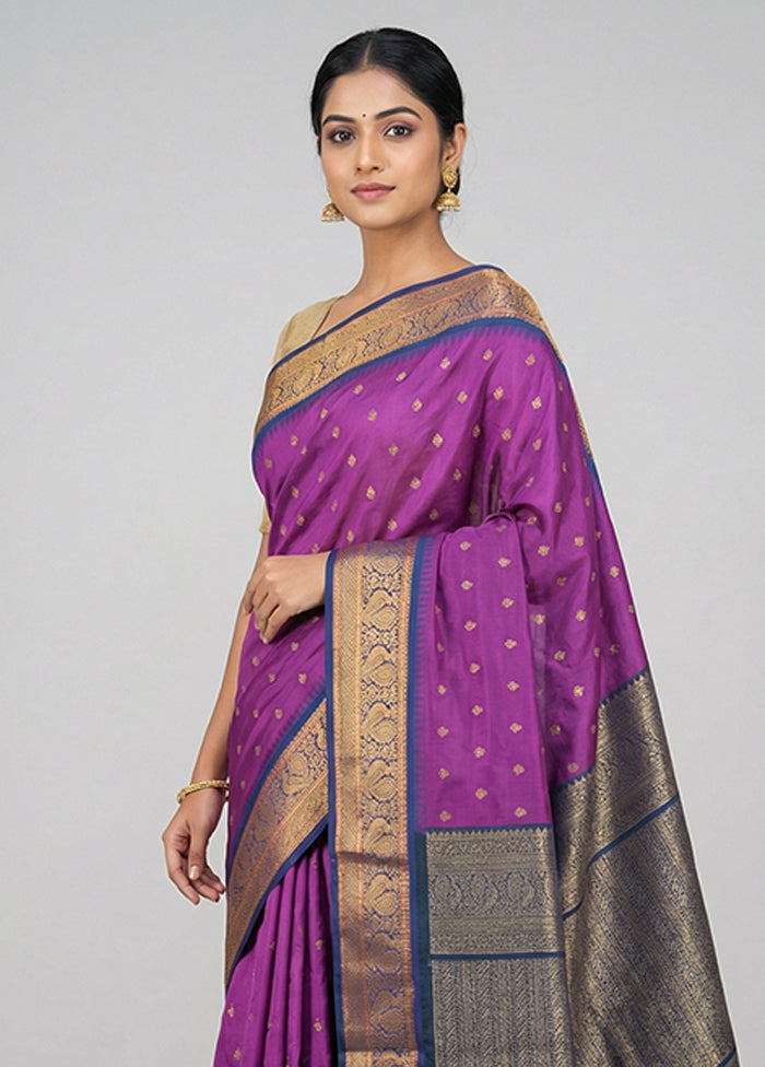 Purple Kanjivaram Silk Saree With Blouse Piece