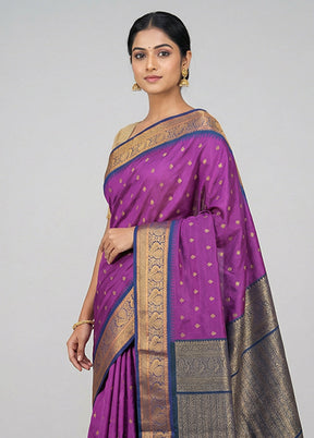 Purple Kanjivaram Silk Saree With Blouse Piece