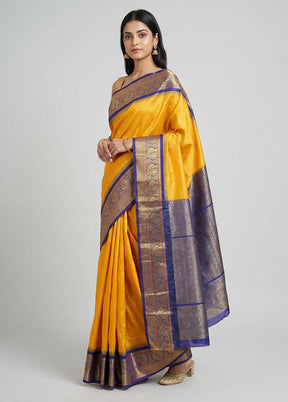 Yellow Kanjivaram Silk Saree With Blouse Piece