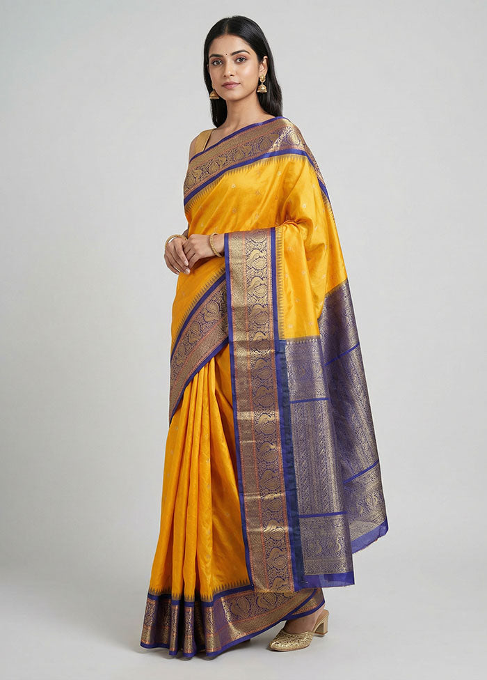 Yellow Kanjivaram Silk Saree With Blouse Piece