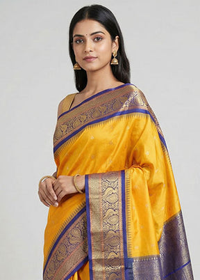 Yellow Kanjivaram Silk Saree With Blouse Piece