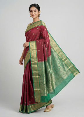 Maroon Kanjivaram Silk Saree With Blouse Piece