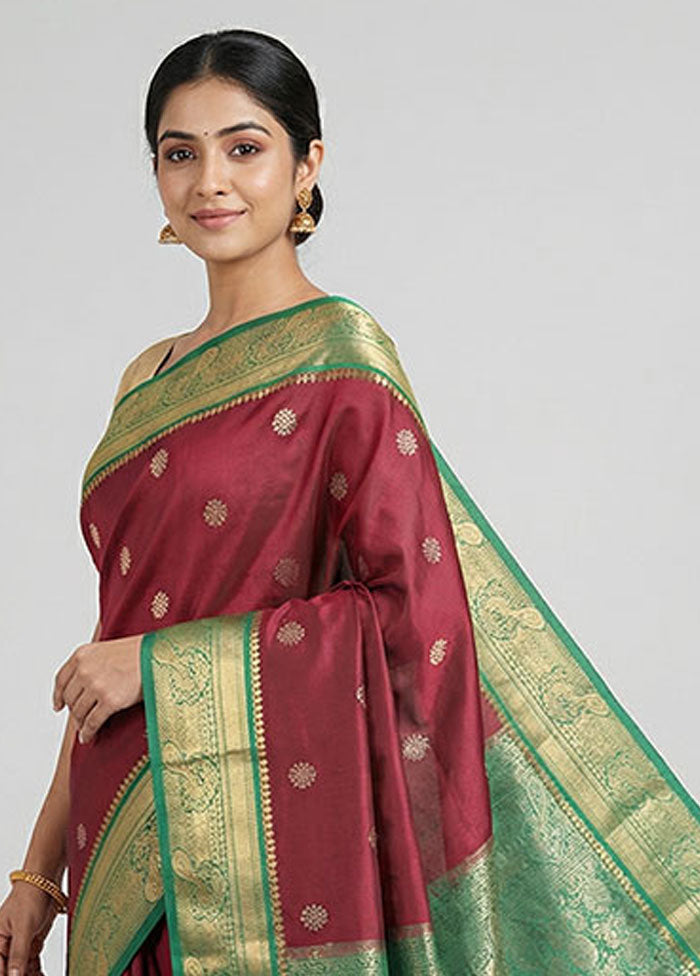 Maroon Kanjivaram Silk Saree With Blouse Piece