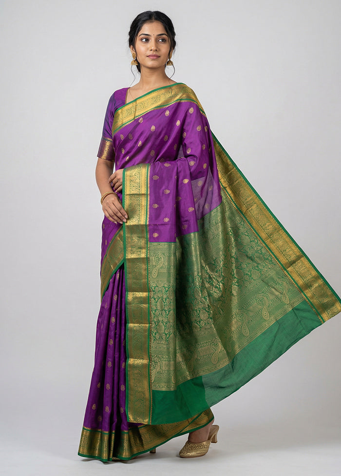 Purple Kanjivaram Silk Saree With Blouse Piece