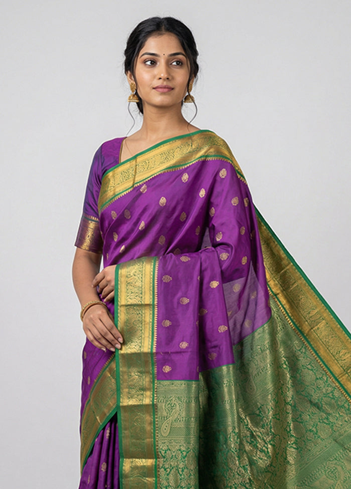 Purple Kanjivaram Silk Saree With Blouse Piece