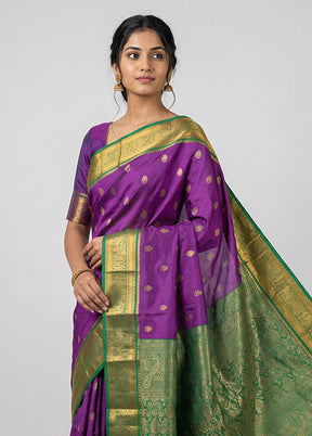 Purple Kanjivaram Silk Saree With Blouse Piece