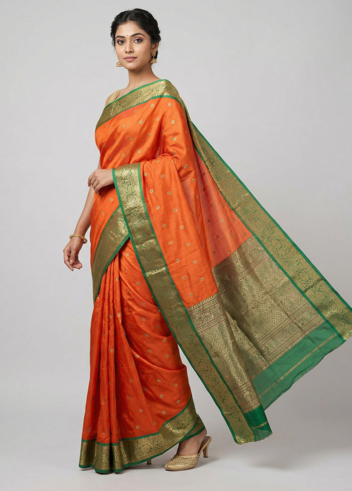 Rust Kanjivaram Silk Saree With Blouse Piece
