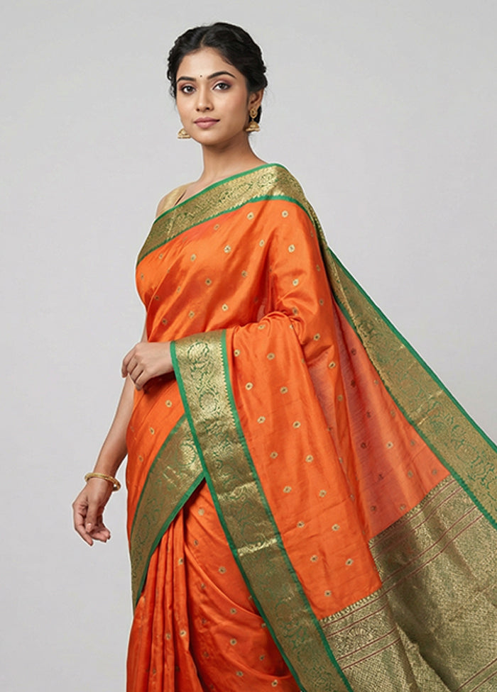 Rust Kanjivaram Silk Saree With Blouse Piece