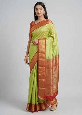 Green Kanjivaram Silk Saree With Blouse Piece