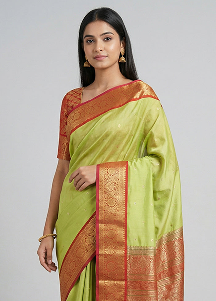 Green Kanjivaram Silk Saree With Blouse Piece