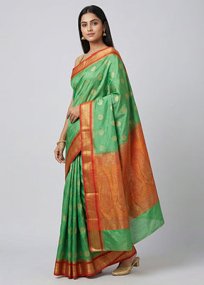 Green Kanjivaram Silk Saree With Blouse Piece