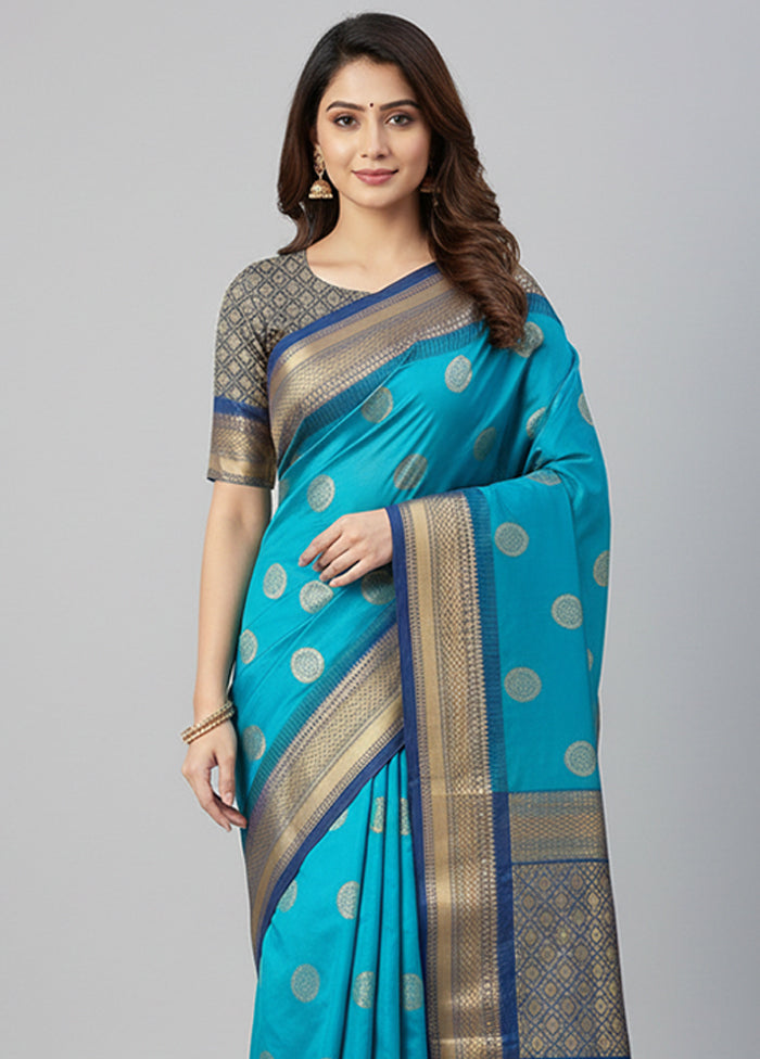 Blue Kanjivaram Silk Saree With Blouse Piece