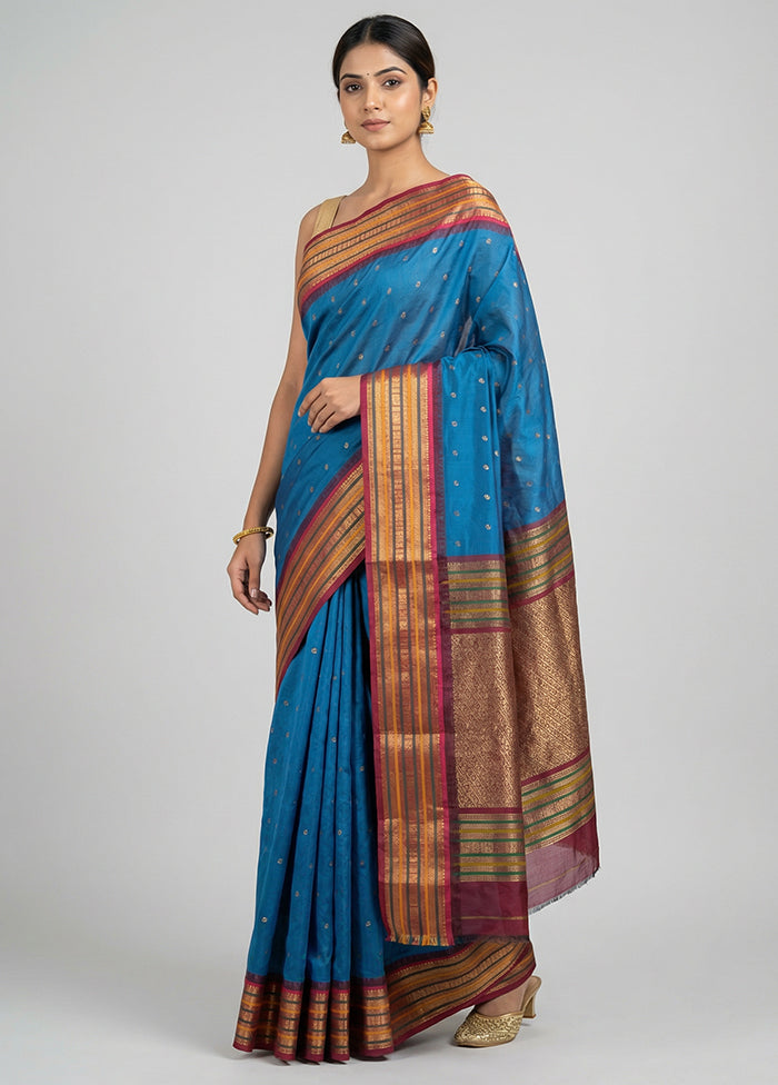 Blue Kanjivaram Silk Saree With Blouse Piece