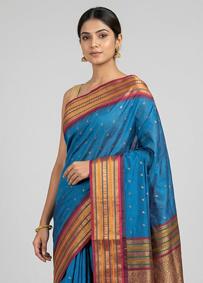 Blue Kanjivaram Silk Saree With Blouse Piece