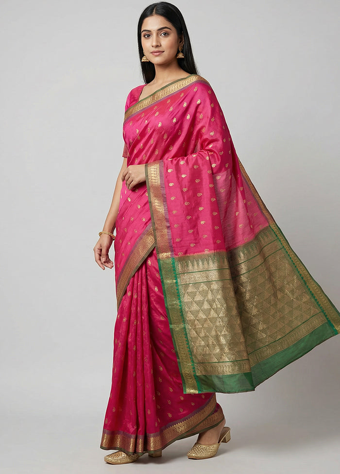 Pink Kanjivaram Silk Saree With Blouse Piece